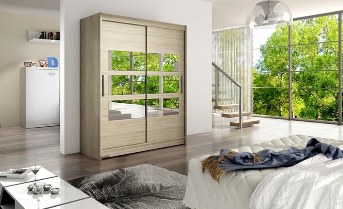 Šatní skříň Volvo VII 150x200x58 se zrcadlem pásy