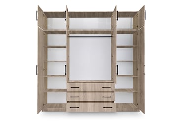 Šatní skříň Stela D4 240/245/57,5 s nástavcem se zrcadlem dub sonoma - vnitřek