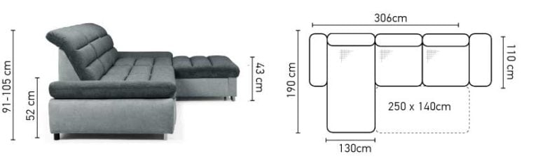 SEDACÍ SOUPRAVA AMOR 306 cm roh levý hnědá výprodej - rozměry