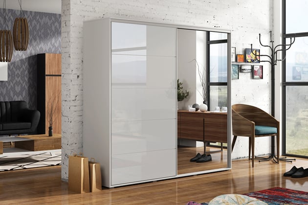 SKŘÍŇ S POSUVNÝMI DVEŘMI LESKLÉ A ZRCADLEM ALENA 11 125 CM