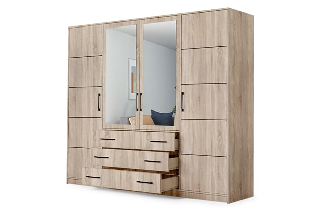 Šatní skříň Stela D4 240/200/57,5 se zrcadlem dub sonoma 