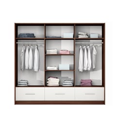 Šatní skříň Jolana L 250//225/61 se zrcadlem švestka lesklé dveře - vnitřek