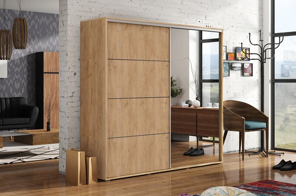 ŠATNÍ SKŘÍŇ ALENA 12 230/215/62 se zrcadlem craft zlatý medová