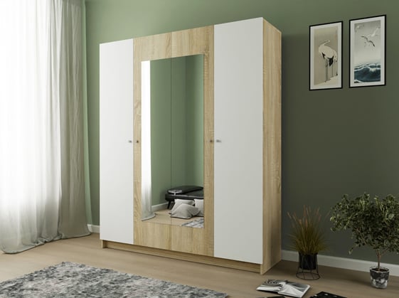 Šatní skříň Mia 160 se zrcadlem dub sonoma bílá 