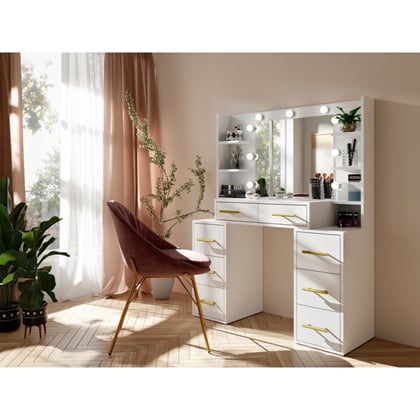 Toaletní stolek ADWAY s 8 zásuvkami, velkým zrcadlem 110 cm 