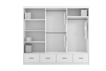 Šatní skříň Sycylia 250/220/66 LED se zrcadlem lesklé dveře - vnitřek