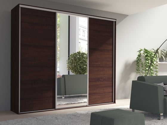 ZRCADLOVÁ SKŘÍŇ S POSUVNÝMI DVEŘMI GRANDE 277/244/62 ČOKOLÁDA 