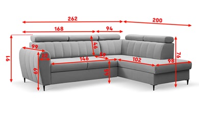 Rohová sedací souprava Frao 265x200 cm  - forio L wymiary