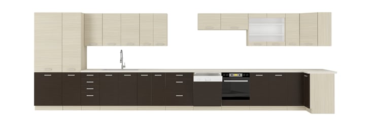 Sektorová kuchyně Chamonix dub ferrara, tmavě hnědá - náhled díly