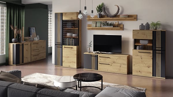 Obývací stěna Molto sestava A 336 cm dub artisan,černá