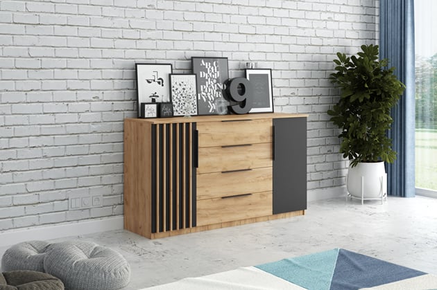 KOMODA SORO III. 2D4Š 160/89/48  CRAFT ZLATÝ ČERNÁ