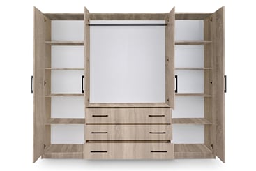 Šatní skříň Stela D4 240/200/57,5 se zrcadlem dub sonoma  - vnitřek