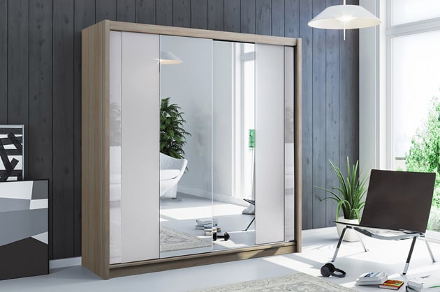 ŠATNÍ SKŘÍŇ  SKAP B2 120/215/61 SE ZRCADLEM BÍLÁ MAT/LACOBEL sonoma