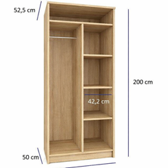Šatní skříň Leona 90x200x52 dub sonoma - vnitřek