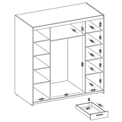 Šatní skříň Elza 4D 6S 176 cm se zrcadlem  - vnitřek
