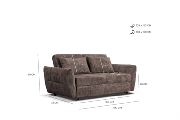 Rozkládací pohovka Lena 190 cm výška sedu 46 cm lůžko 150x198 cm  - rozměry