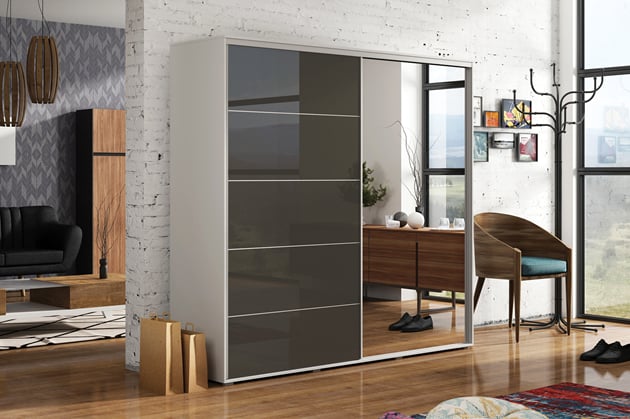 SKŘÍŇ S POSUVNÝMI DVEŘMI LESKLÉ A ZRCADLEM ALENA 11 100 cm