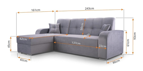 Rohová sedací souprava Ora 243x161 - rozměry 