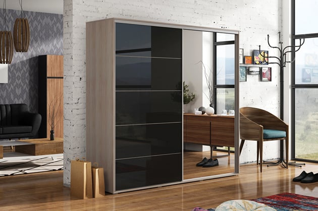 SKŘÍŇ S POSUVNÝMI DVEŘMI LESKLÉ A ZRCADLEM ALENA 11 175 CM