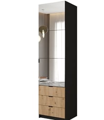 ŠATNÍ SKŘÍŇ JAXON 150/216/47 CM černá dub votan se zrcadlem  - jaxon 50 zrcadlo