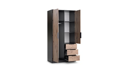 Šatní skříň Lati D2 s nástavcem 100x245x57,5 se zrcadlem dub viking - vnitřek