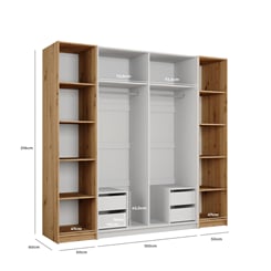 Šatní skříň Mona 250 cm bílá dub artisan  - vnitřek