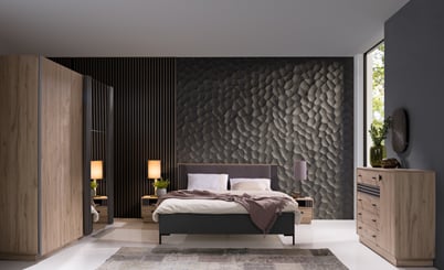 Šatní skříň Amo AL15 215/210/61 se zrcadlem dub estana antracit - aranžmá