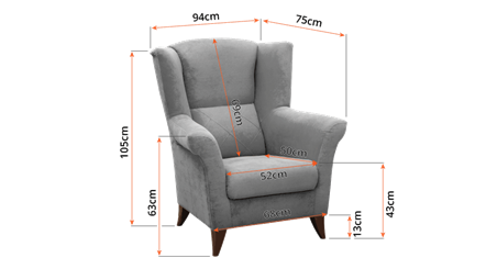 Křeslo ušák  Cobra výška 105 cm  - rozměry