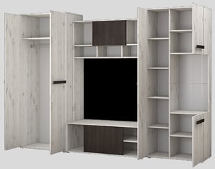 LEVNÁ OBÝVACÍ STĚNA VIVIE 280/202/52 bílá craft + černá - VNITŘEK 