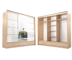 ŠATNÍ SKŘÍŇ ALASKA 255/220/66 se zrcadlem dub artisan lesklé bílé dveře  - alaska vnitřek