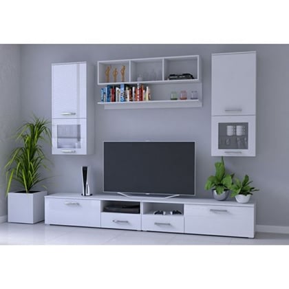 Obývací stěna Franco 260 cm korpus bílý dveře lesklé bílé 