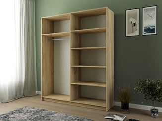 Šatní skříň Mia 160 se zrcadlem dub sonoma bílá  - vnitřek 