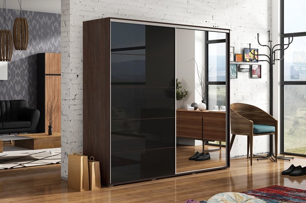 SKŘÍŇ S POSUVNÝMI DVEŘMI LESKLÉ A ZRCADLEM ALENA 11 150 CM