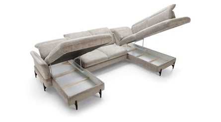 Luxusní rozkládací sedací souprava Sharon U 185x338x210 cm - úložný prostor