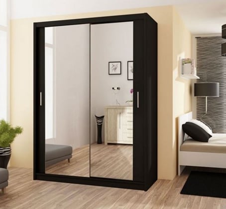 šatní skříň Paris se zrcadly černý mat 120 cm 