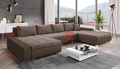 Rohová rozkládací sedací souprava Toronto XXL do U 210x400x180 cm  - rozměry